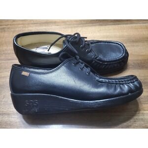 SAS Shoes Womens 8 Wide Bounce Black Leather Comfort Shoes Lace Up Walking READ
